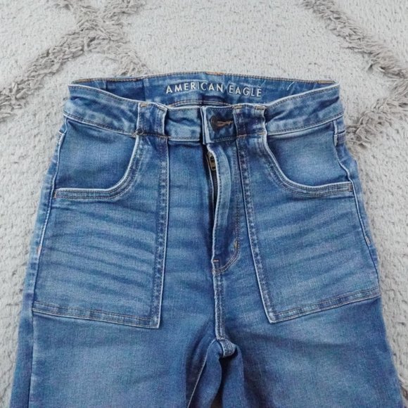 American Eagle Outfitters Super High Rise Flare Leg Jean Womens 2 Blue Denim Y2K - Picture 7 of 16